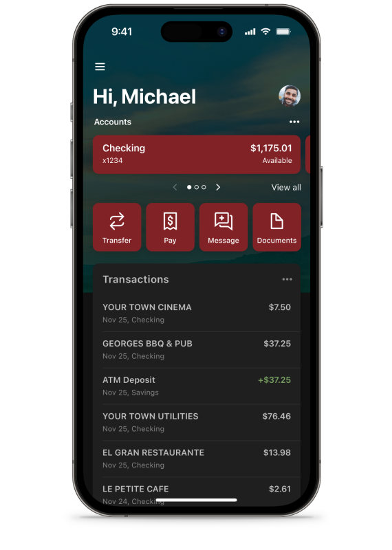 A smartphone with the Idabel National Bank mobile app on the screen